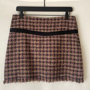 Gingham Fringe Tweed Mini Skirt, Size 6